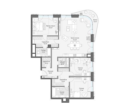  квартира новостройка площадью 154 кв.м.