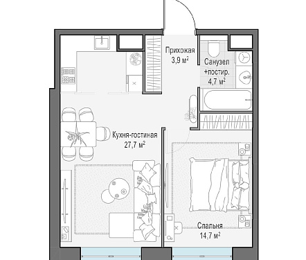  квартира новостройка площадью 51 кв.м.