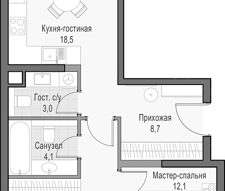  апартамент новостройка площадью 63,1 кв.м.