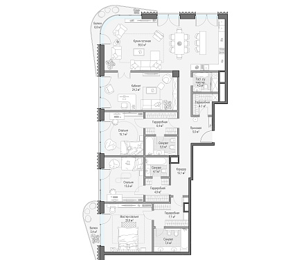  квартира новостройка площадью 198,4 кв.м.