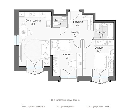  квартира новостройка площадью 62,5 кв.м.