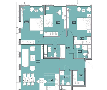 4-х комнатная квартира площадью 111,5 кв.м.