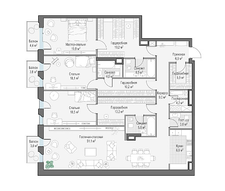  квартира новостройка площадью 207,6 кв.м.