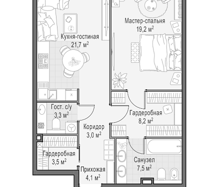  квартира новостройка площадью 70,2 кв.м.