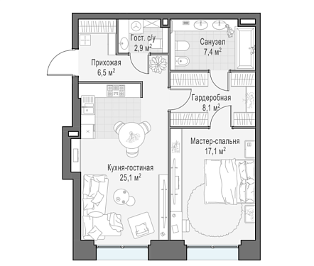  квартира новостройка площадью 66 кв.м.