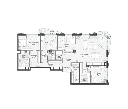  квартира новостройка площадью 206,7 кв.м.