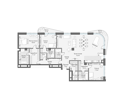  квартира новостройка площадью 206,7 кв.м.